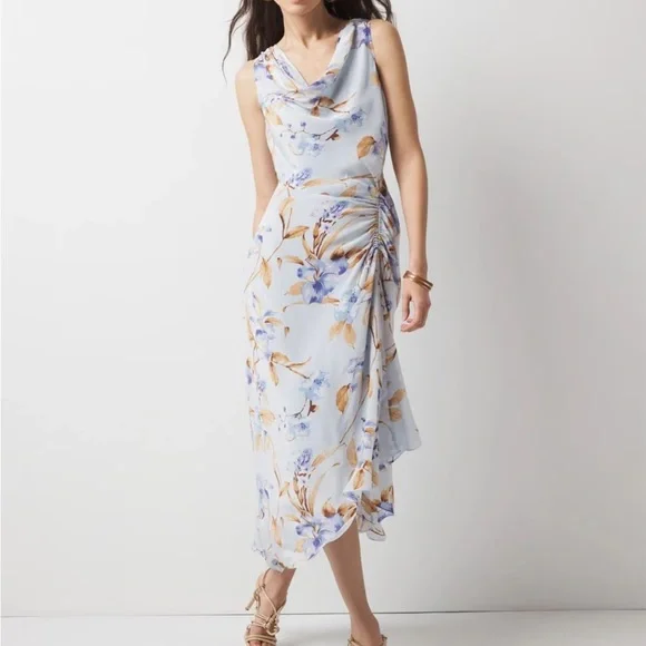 NEW WHBM Cowl Neck Ruched Midi Dress - Picture 11 of 13